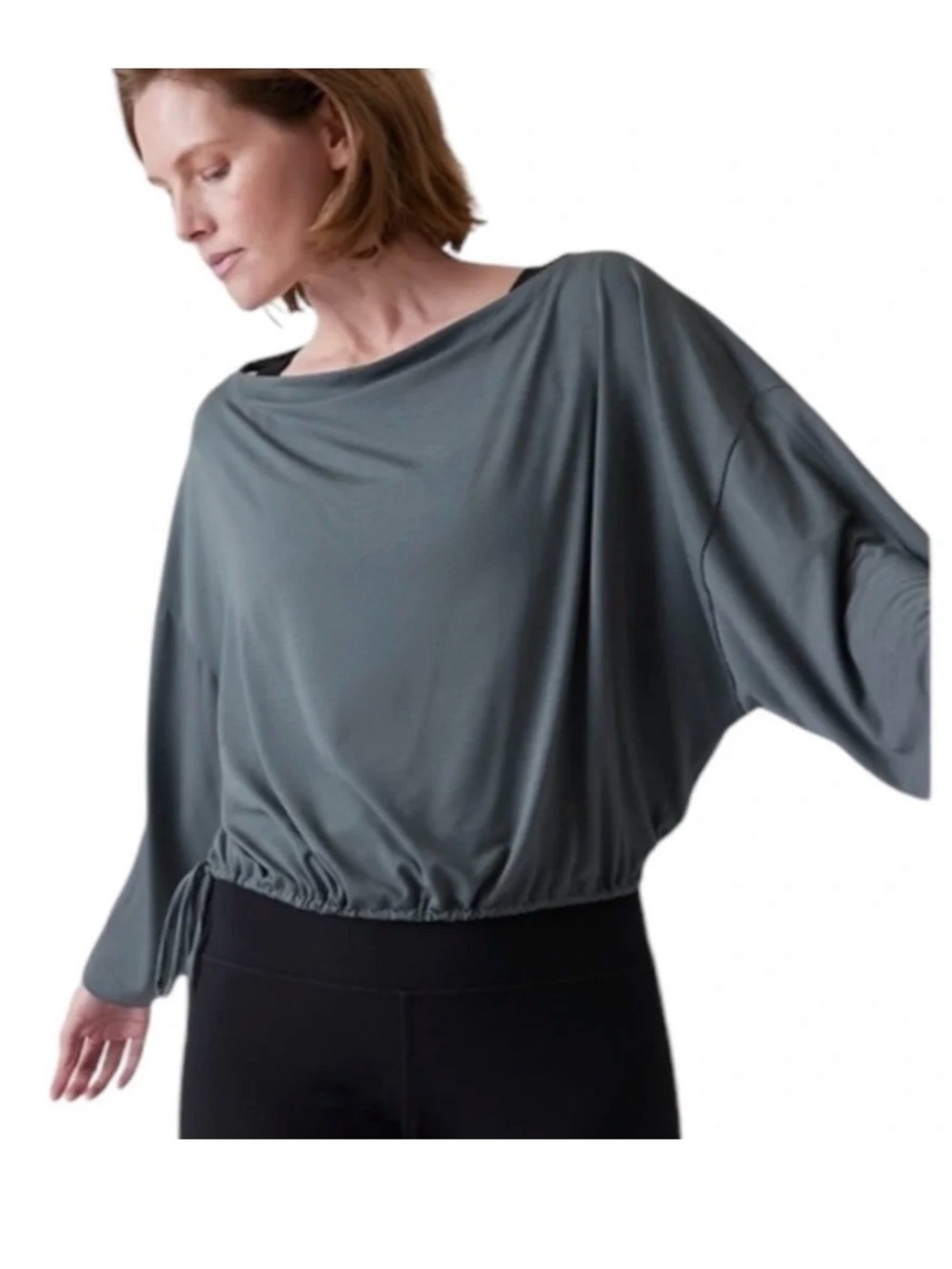 Athleta Cool Down Top Long Sleeve Crop Relaxed Yoga Athletic Gym